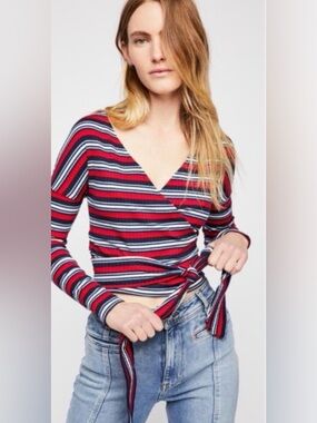 Free People Size XL Always With Me Tee Faux Wrap Top
